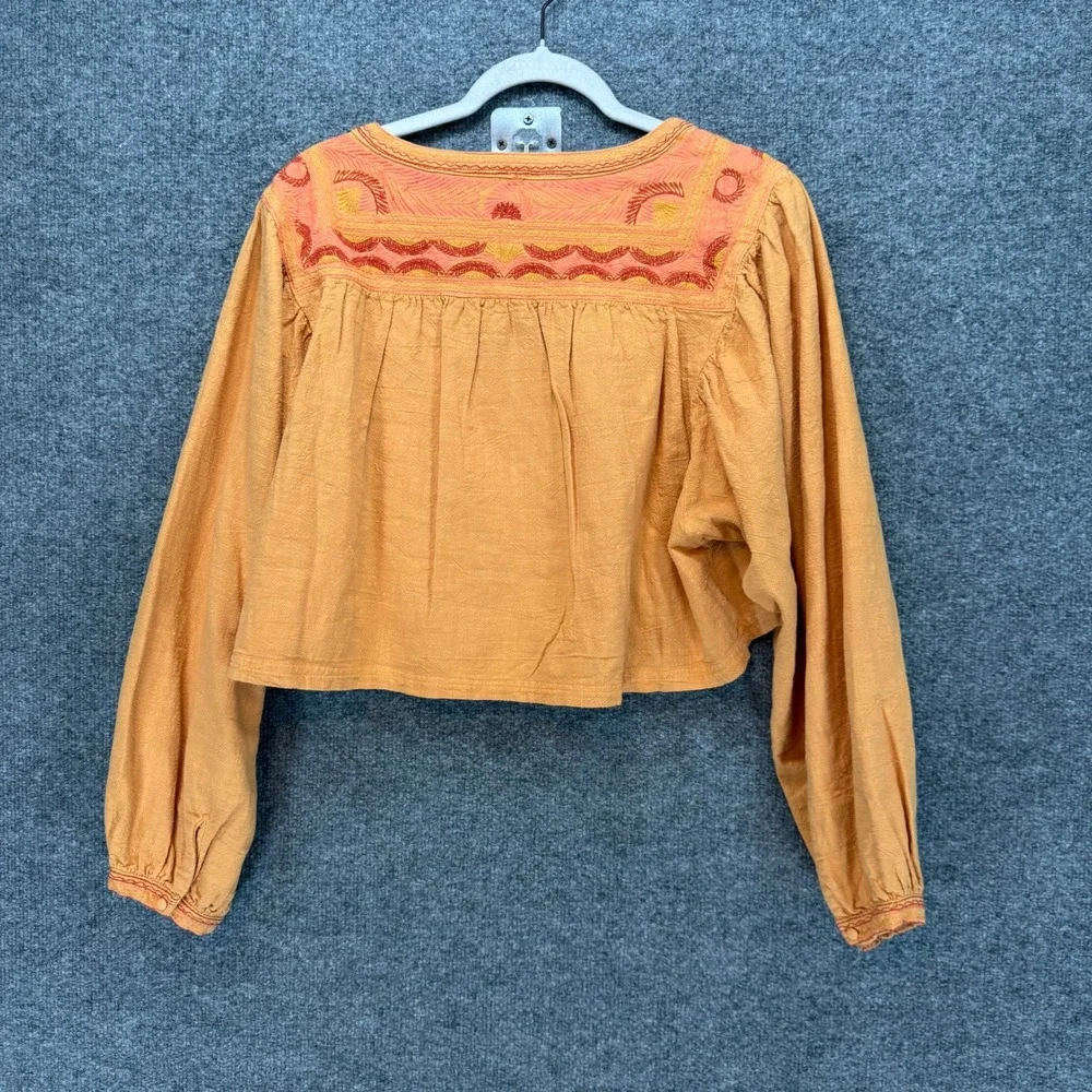 Free People Crop Top Women Small Orange Embroidered Boho‎ Ren Faire Fairy NEW